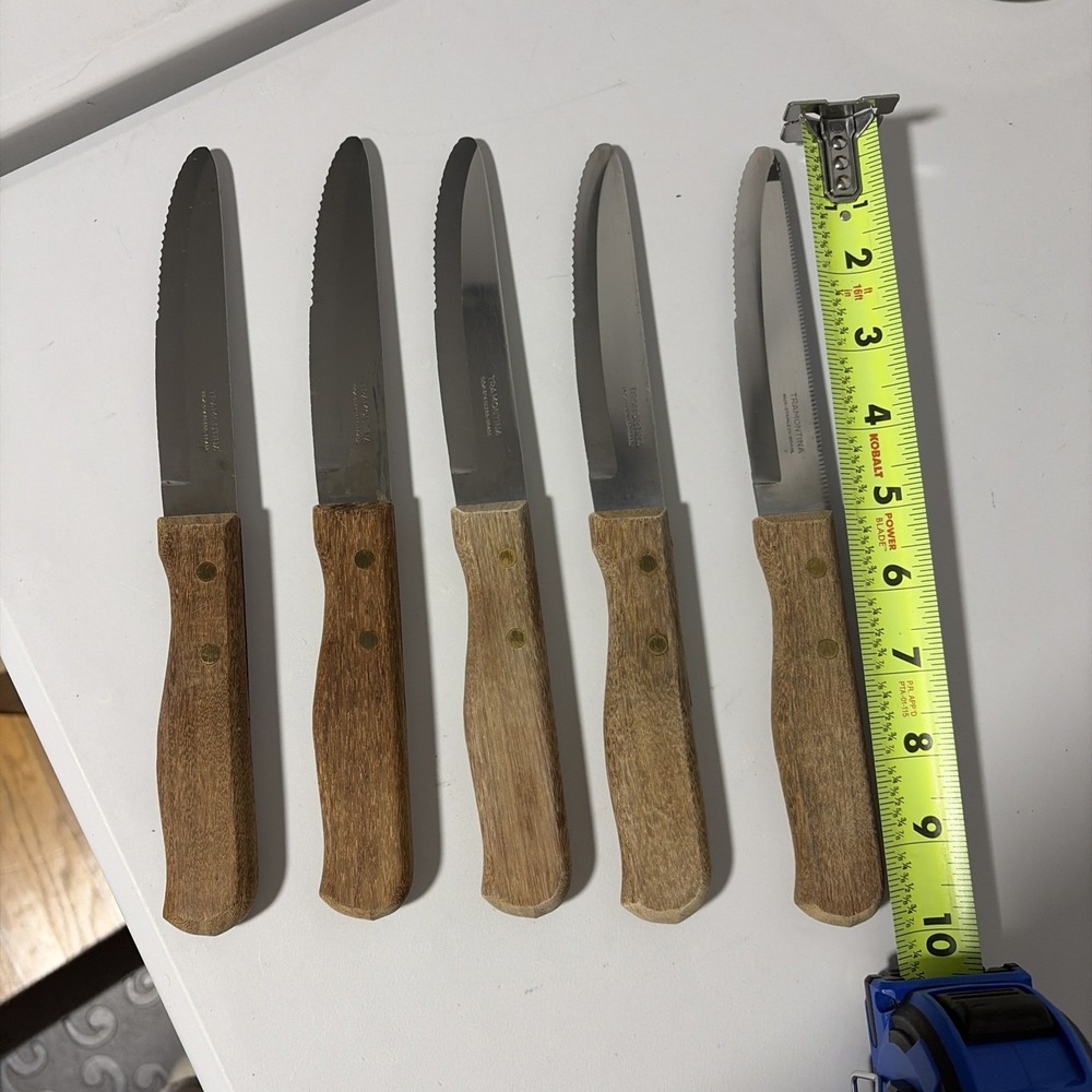 Tramontina 5" Porterhouse Steak Knives Stainless Steel Set Of 5 W/ Wood Handles